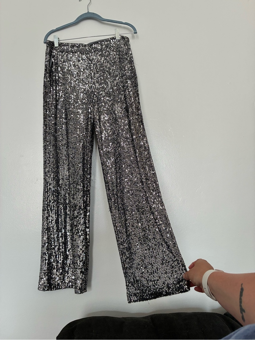 Cable and Gauge Silver sequin wide leg pants with elastic waistband